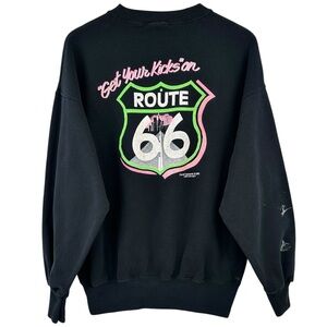 RARE Retro Vintage Made in USA Black Route 66 Roadtrip Sweatshirt sz XL